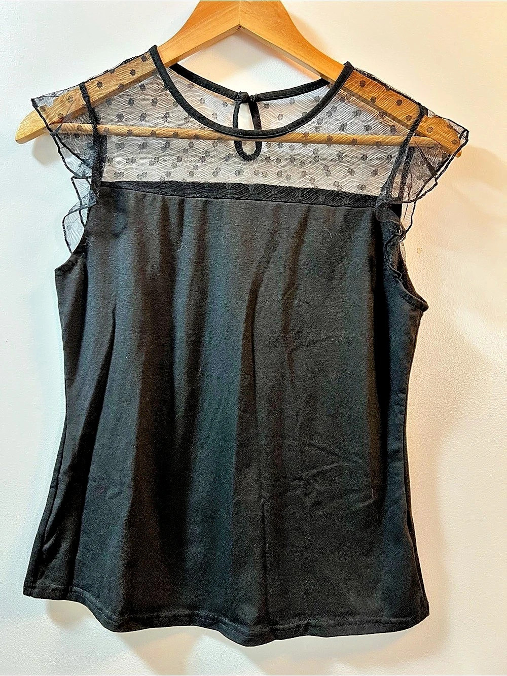 Black Sheer Yoke Tank Top Like New